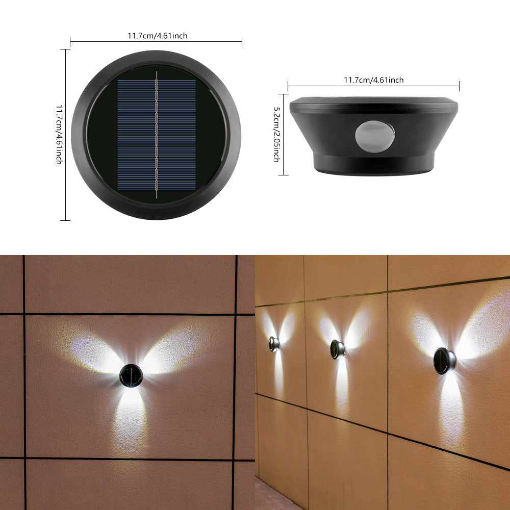 Round Solar Wall Lamp With Quad-Beam LED Decorative Outdoor Sconce And Weatherproof Housing Bowlift