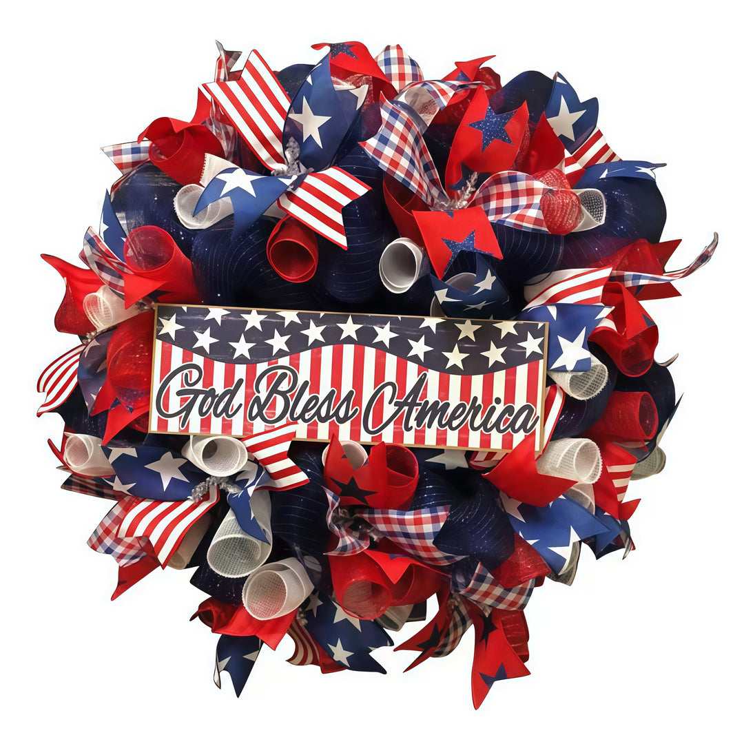 Independence Day patriotic front door wreath with Eagle Statue of Liberty and Liberty Bell accents Bowlift
