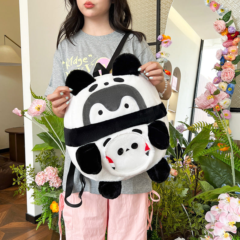 Plush Backpack with Playful Panda Design Bowlift