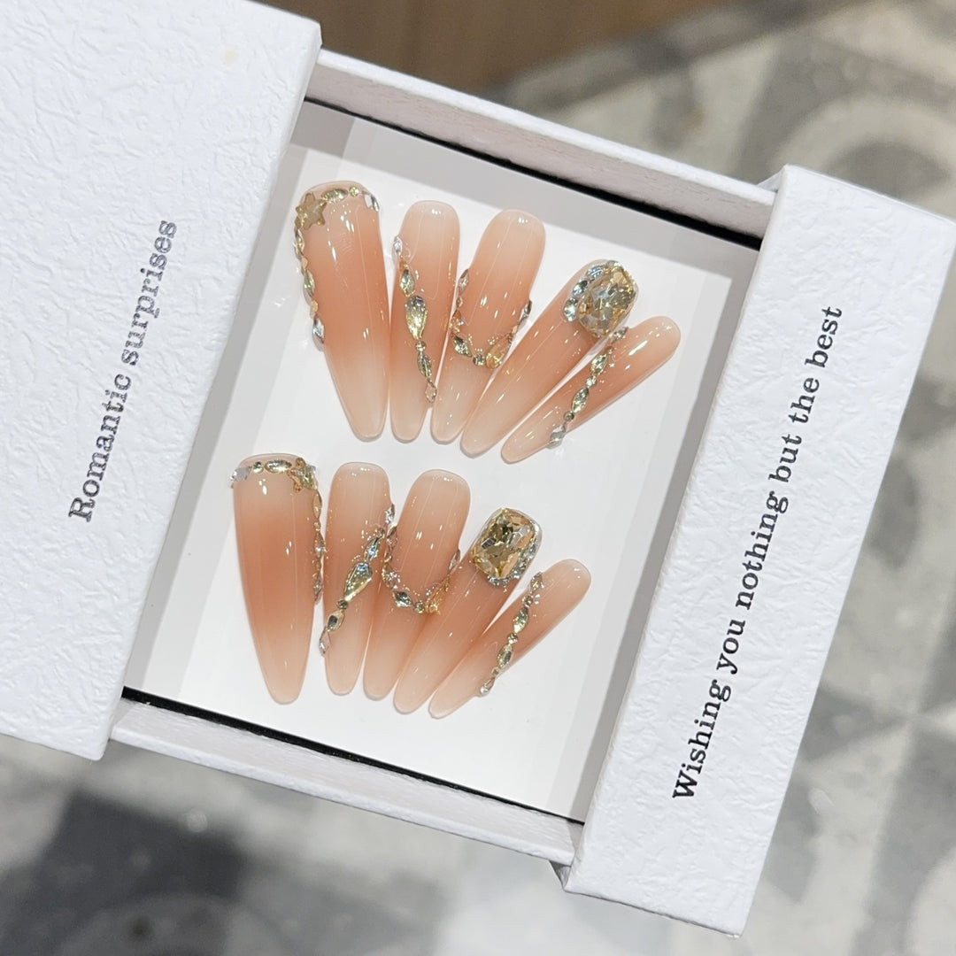 Artificial nails with Romantic Glamour Design Bowlift