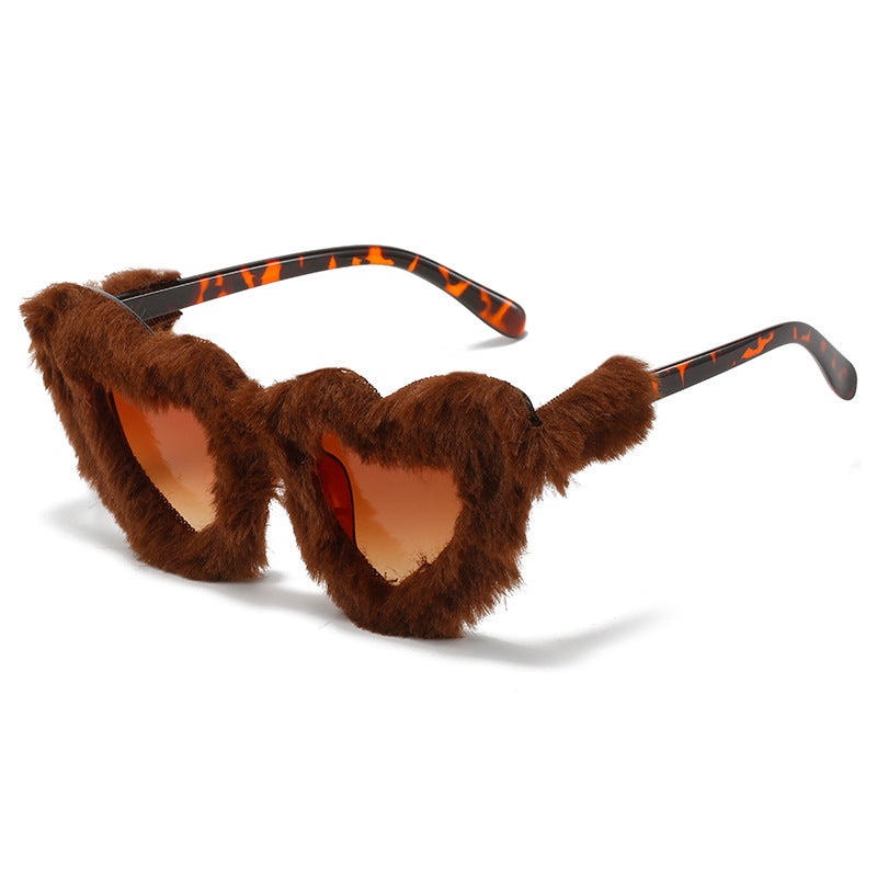 Unique Heart-Shaped Fur-Trimmed Sunglasses Bowlift