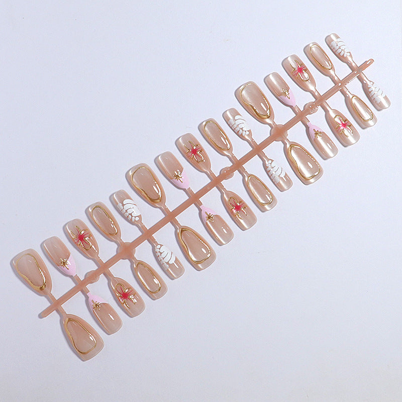 Artistic Press-On Nail Set with Elegant Floral Accents Bowlift