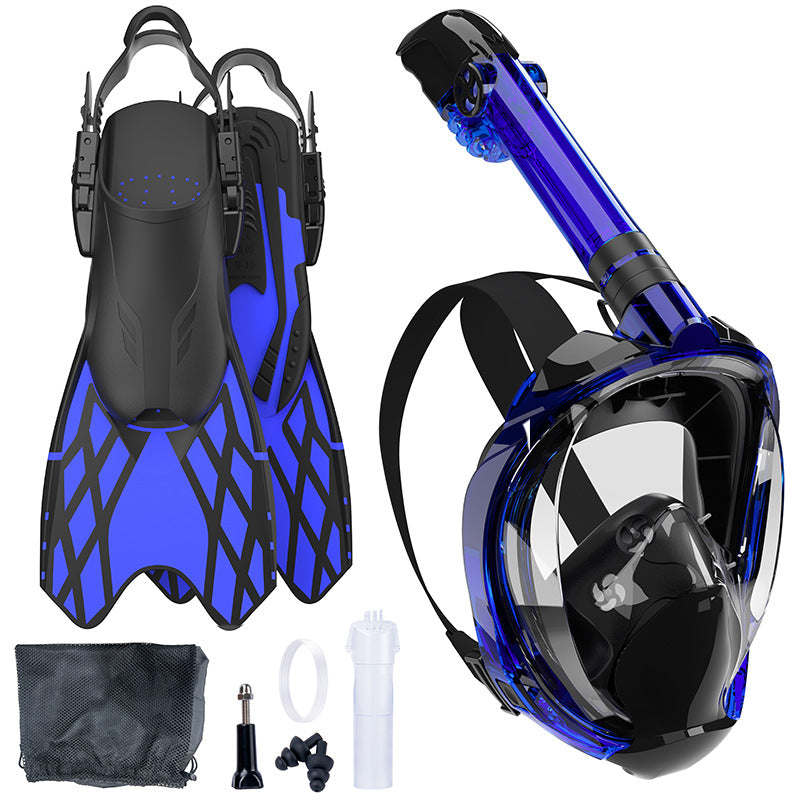 Snorkeling equipment with highly flexible fins and full face mask Bowlift