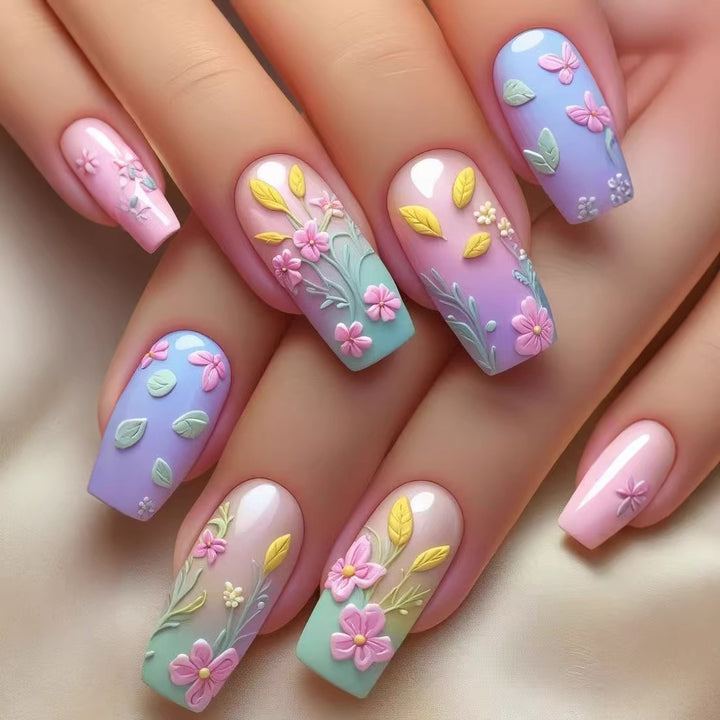 Artificial Nail Set with Floral 3D Decorations Bowlift