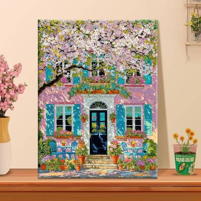 Vibrant Floral Cafe Landscape Canvas Art Bowlift