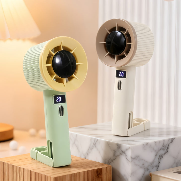 Ladies Portable Hand Fan with LED Display Bowlift