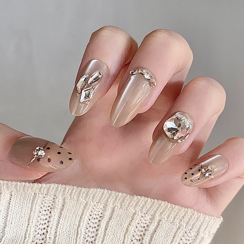 Glamorous Press-On Nail Set with Decorative Gemstone Accents Bowlift