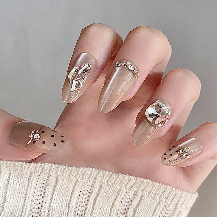 Glamorous Press-On Nail Set with Decorative Gemstone Accents Bowlift
