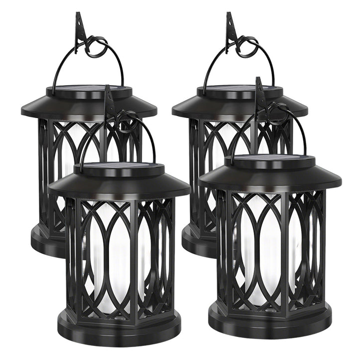 Decorative Solar Hanging Lantern With Metal Lattice Panels Bowlift