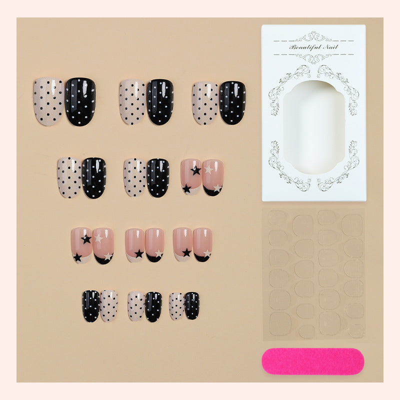 Creative Art Nail Set with Stars and Dots Design Bowlift