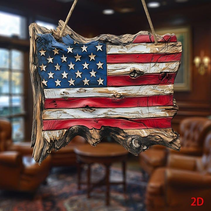 Unisex nan hand-finished rustic driftwood flag wall plaque with carved star relief and natural bark edge Bowlift