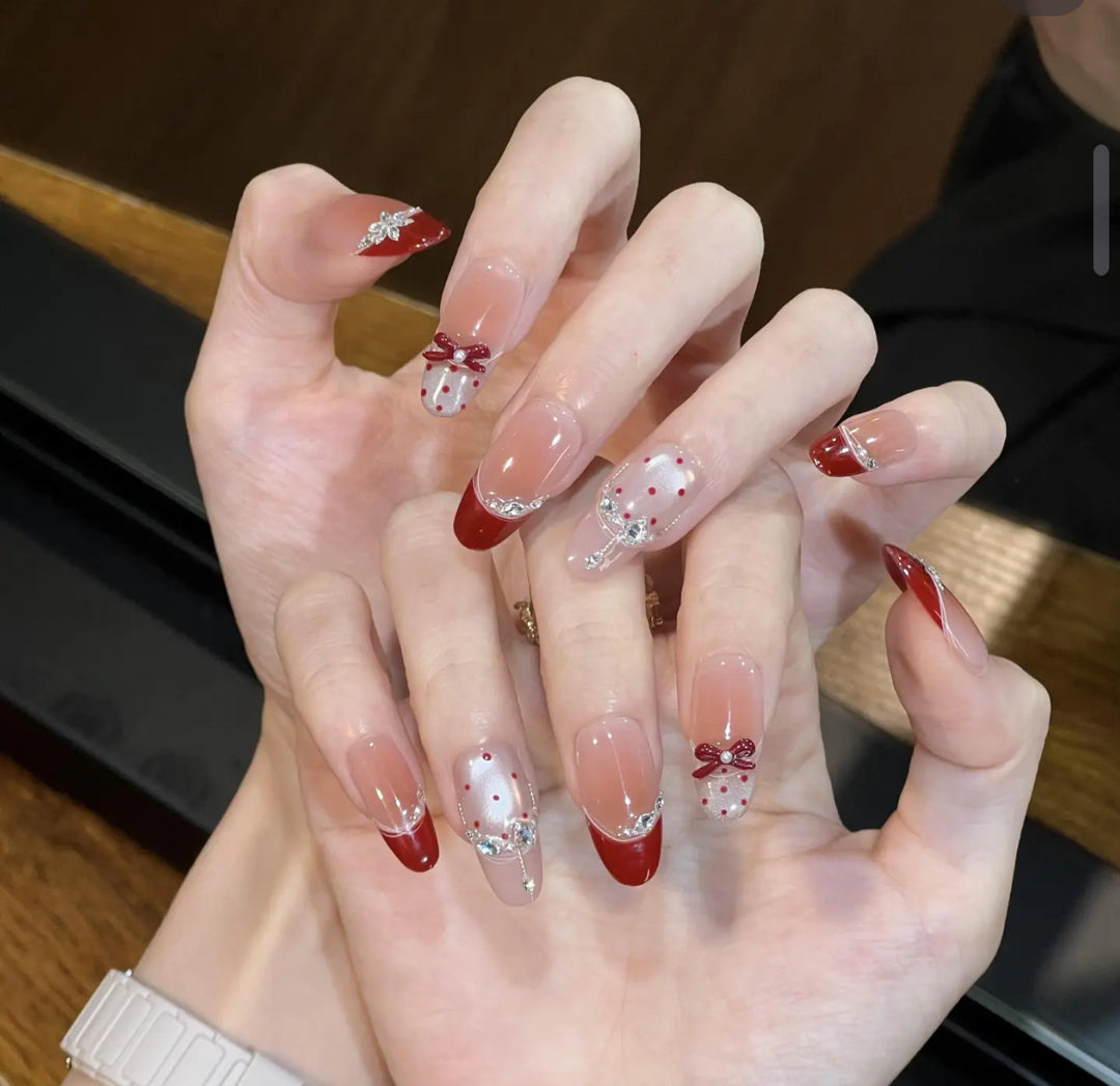 Decorative Press-On Nail Set with Unique Patterns Bowlift