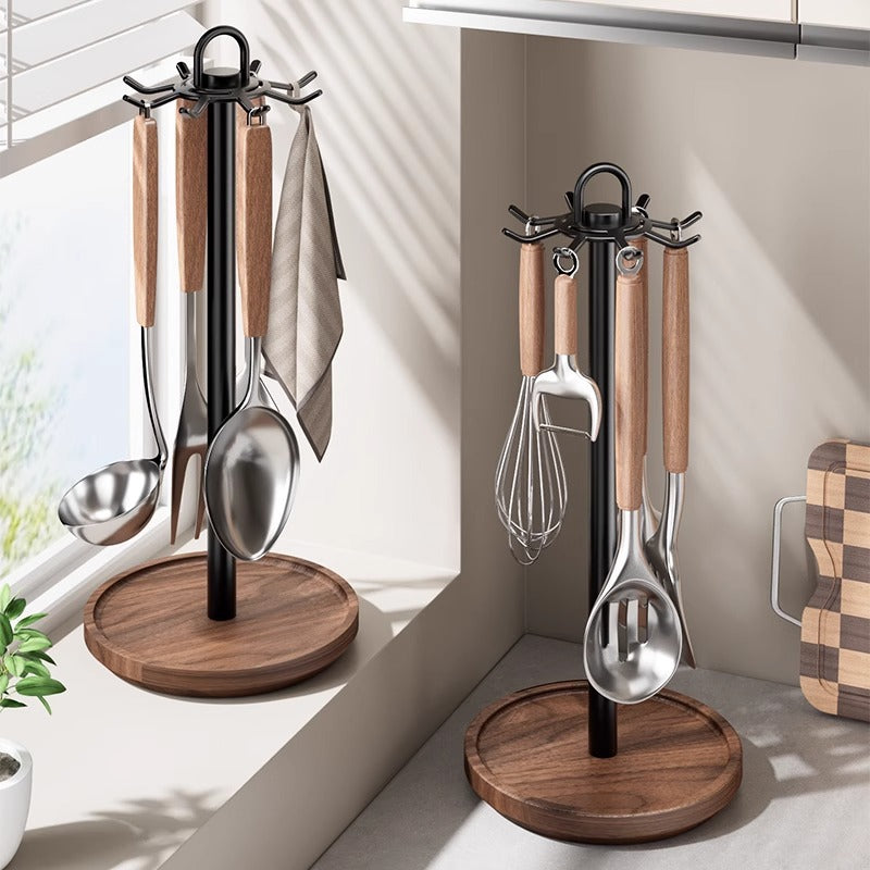 Rotating Walnut Base Tabletop Utensil Organizer Stand Bowlift