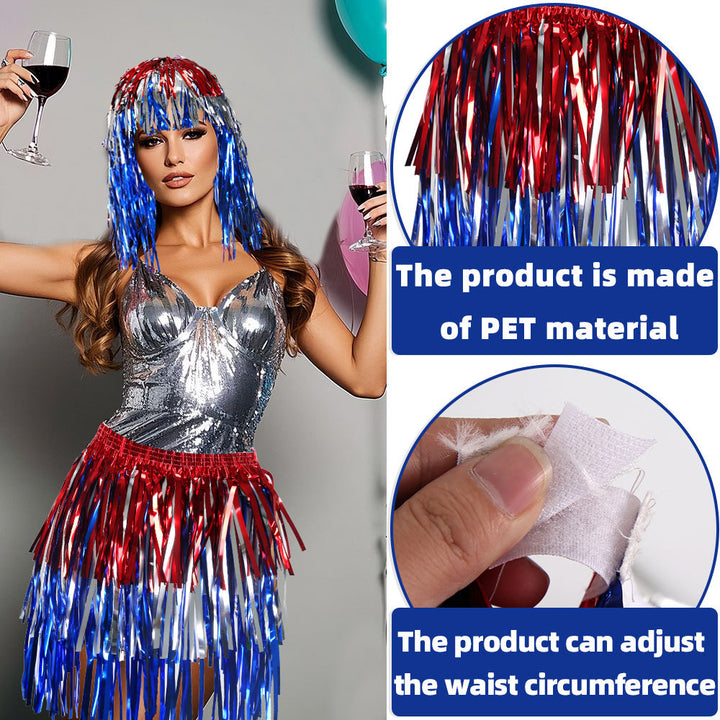 Women's nan metallic foil fringe hula skirt with elastic waistband party costume Bowlift