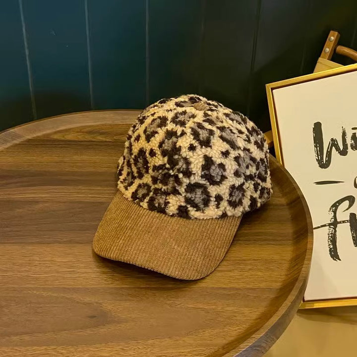 Women's Leopard Print Fleece Baseball Cap Bowlift