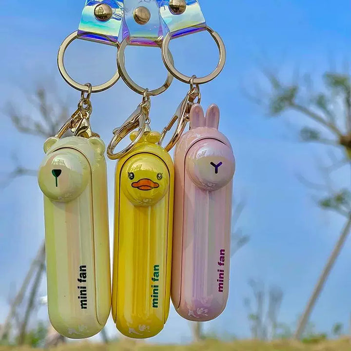 Unisex One Size Rechargeable Keychain Handheld Mini Fan with Wrist Strap and Novel Frog Charm Bowlift