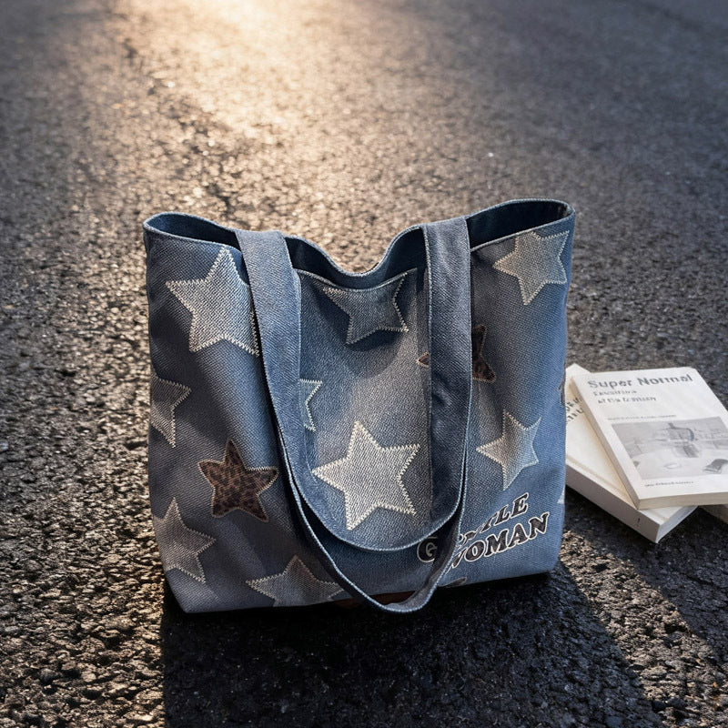 Chic Denim Patchrk Tote Bag Bowlift