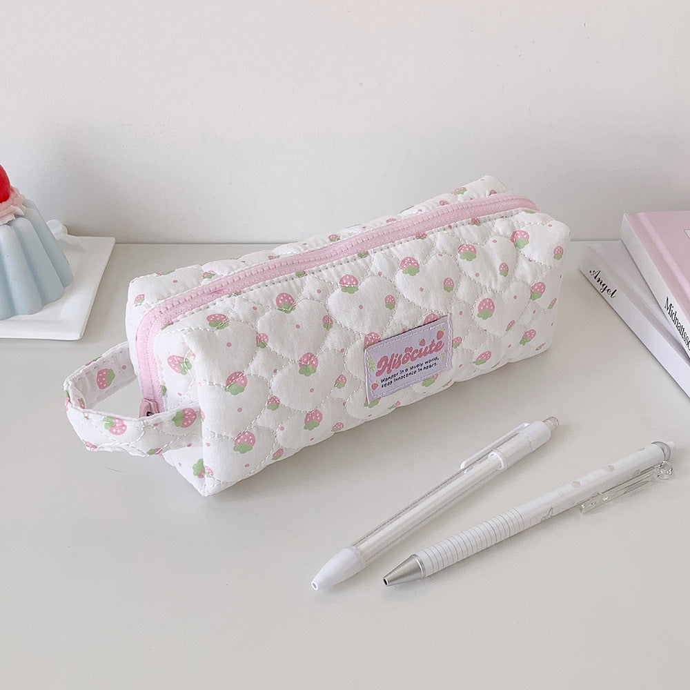 Strawberry Print Quilted Pencil Case Bowlift
