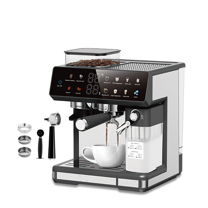 Espresso machine with integrated grinder, automatic temperature control and programmable coffee strengths Bowlift
