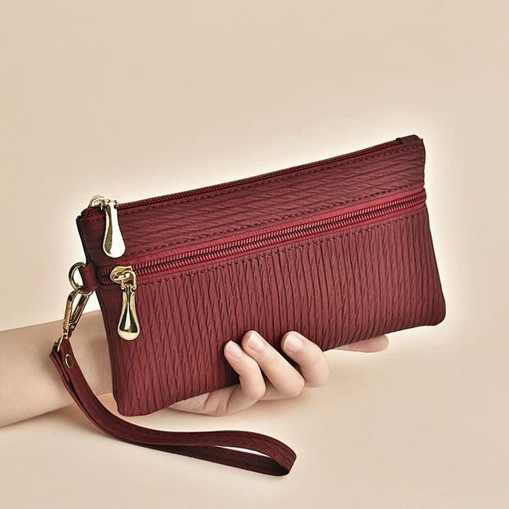 Textured Faux Leather Double-Zip Wristlet Clutch Bowlift