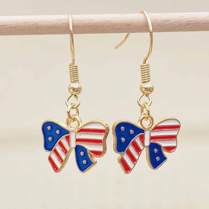 Women's Independence Day patriotic enamel flag dangle earrings with hypoallergenic fishhook wires Bowlift