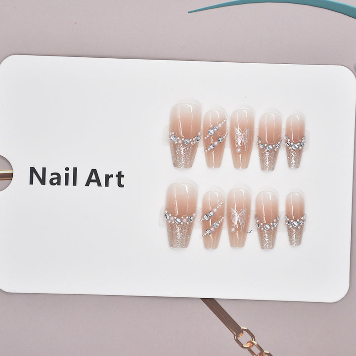 Elegant Crystal-Embellished Press-On Nail Art Bowlift