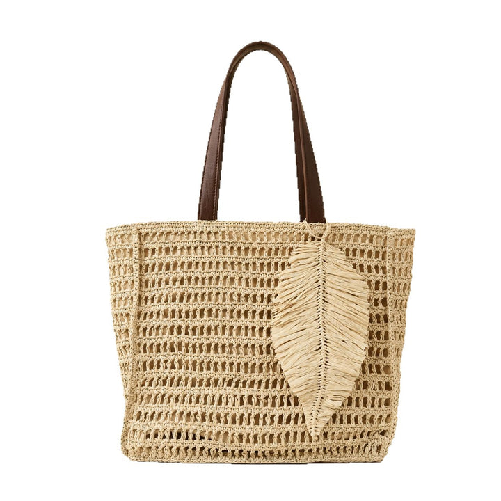 Macramé Beach Bag with Leather Accents Bowlift
