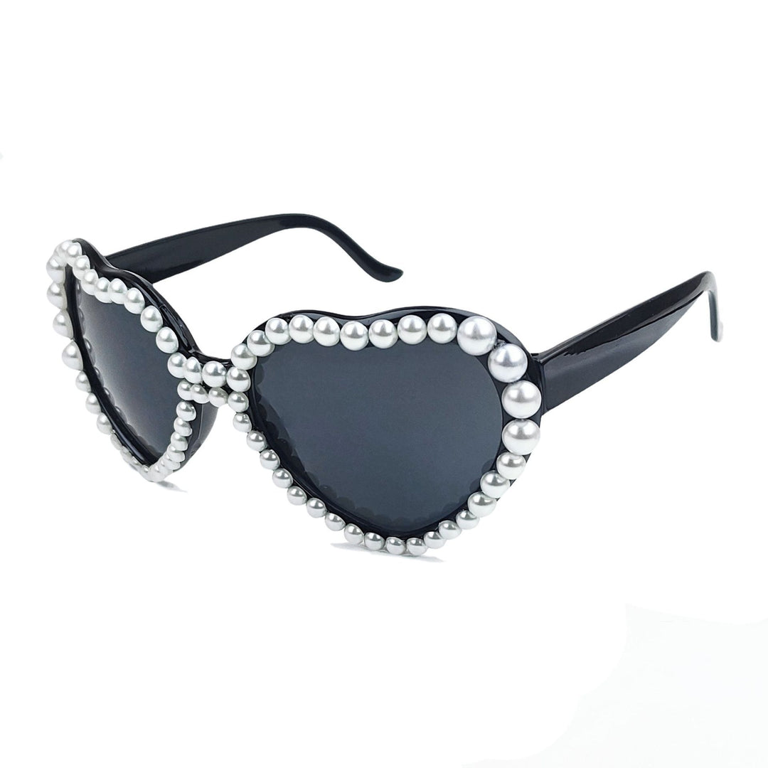 Women's Heart-Shaped Sunglasses with Glitter Stone Trim Bowlift