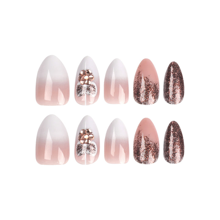 Artful Nail Extensions with Glitter and Heart Motif Bowlift
