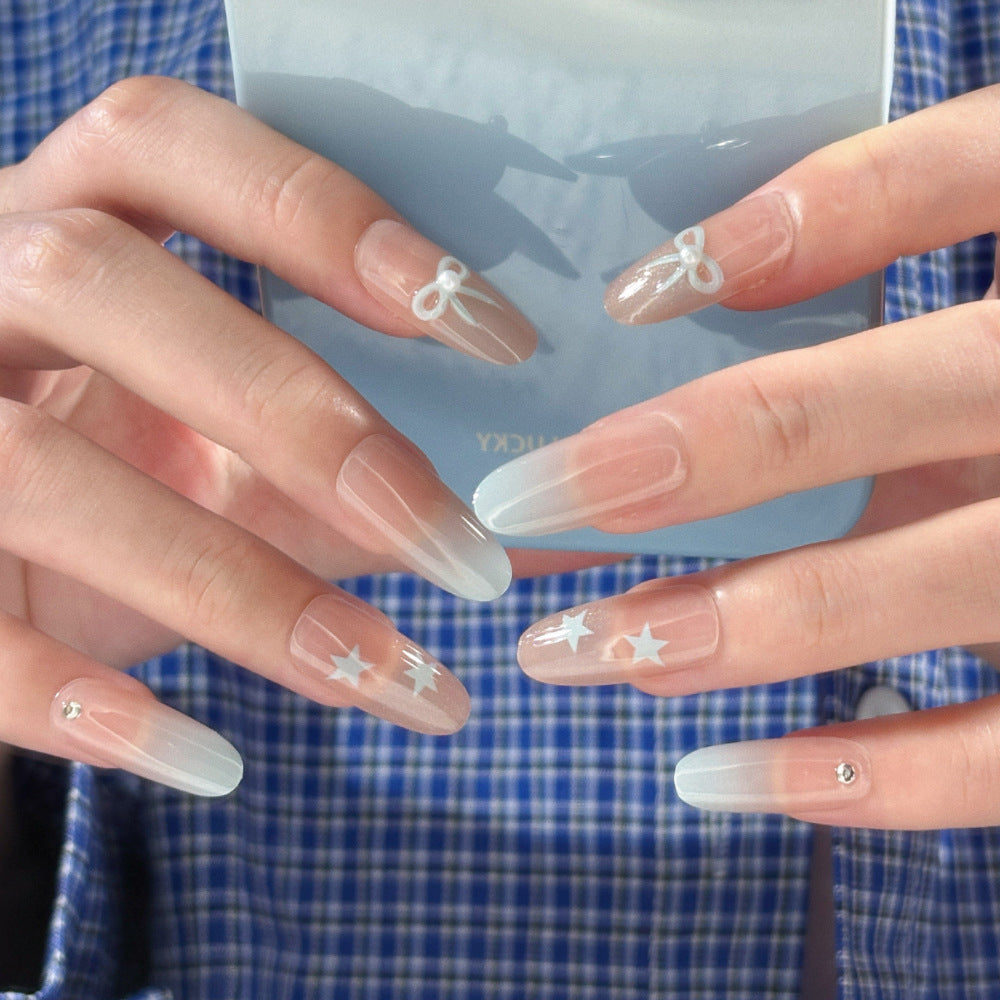Artistic Almond-Shaped Press-On Nails with Floral Design Bowlift