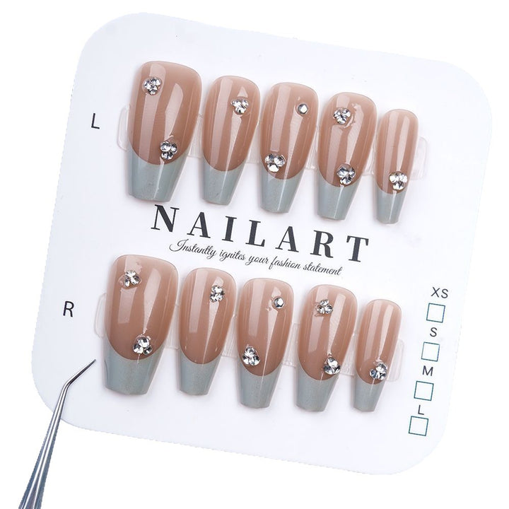 Stylish Long Press-On Nail Set with Crystal Accents Bowlift