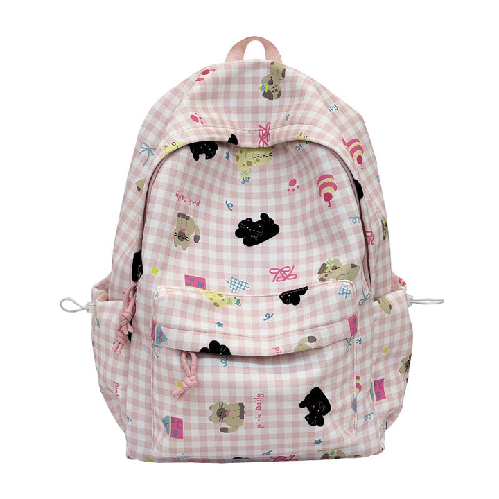 Backpack with Creative Checkered Pattern and Playful Appliqués Bowlift