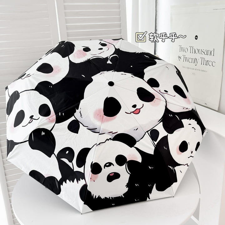 Ladies folding umbrella with playful panda design Bowlift