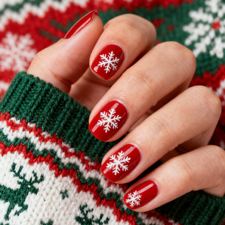 Artificial nail set with winter snowflake designs Bowlift
