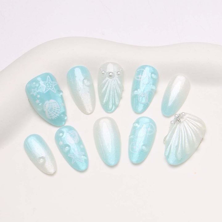 Artistic Ocean-Inspired Press-On Nail Set Bowlift