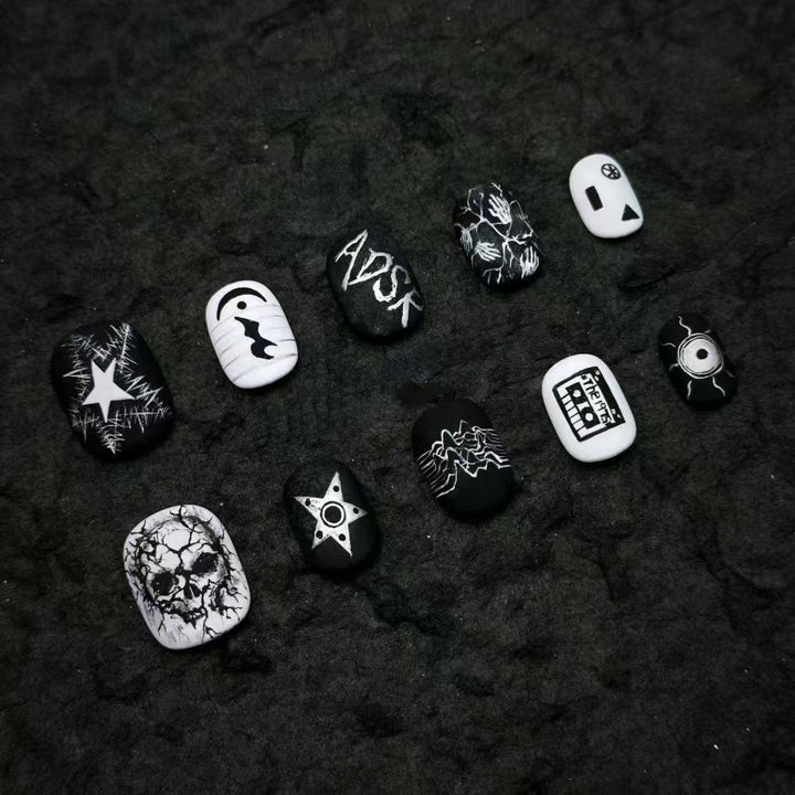 Artistic Press-On Nail Set with Geometric Designs Bowlift