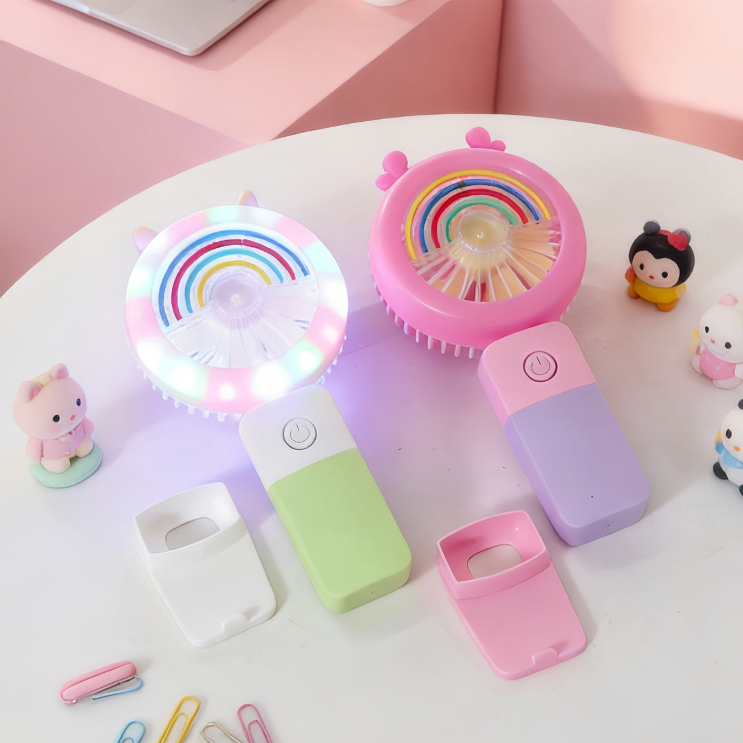 Women's Portable LED Hand Fan with Creative Light Effects Bowlift