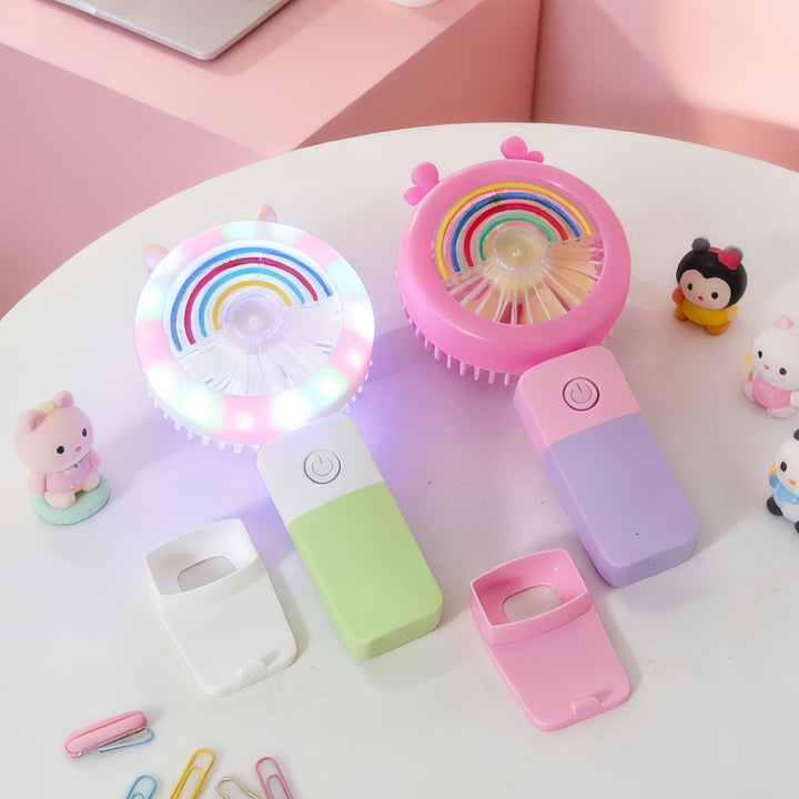 Women's Portable LED Hand Fan with Creative Light Effects Bowlift