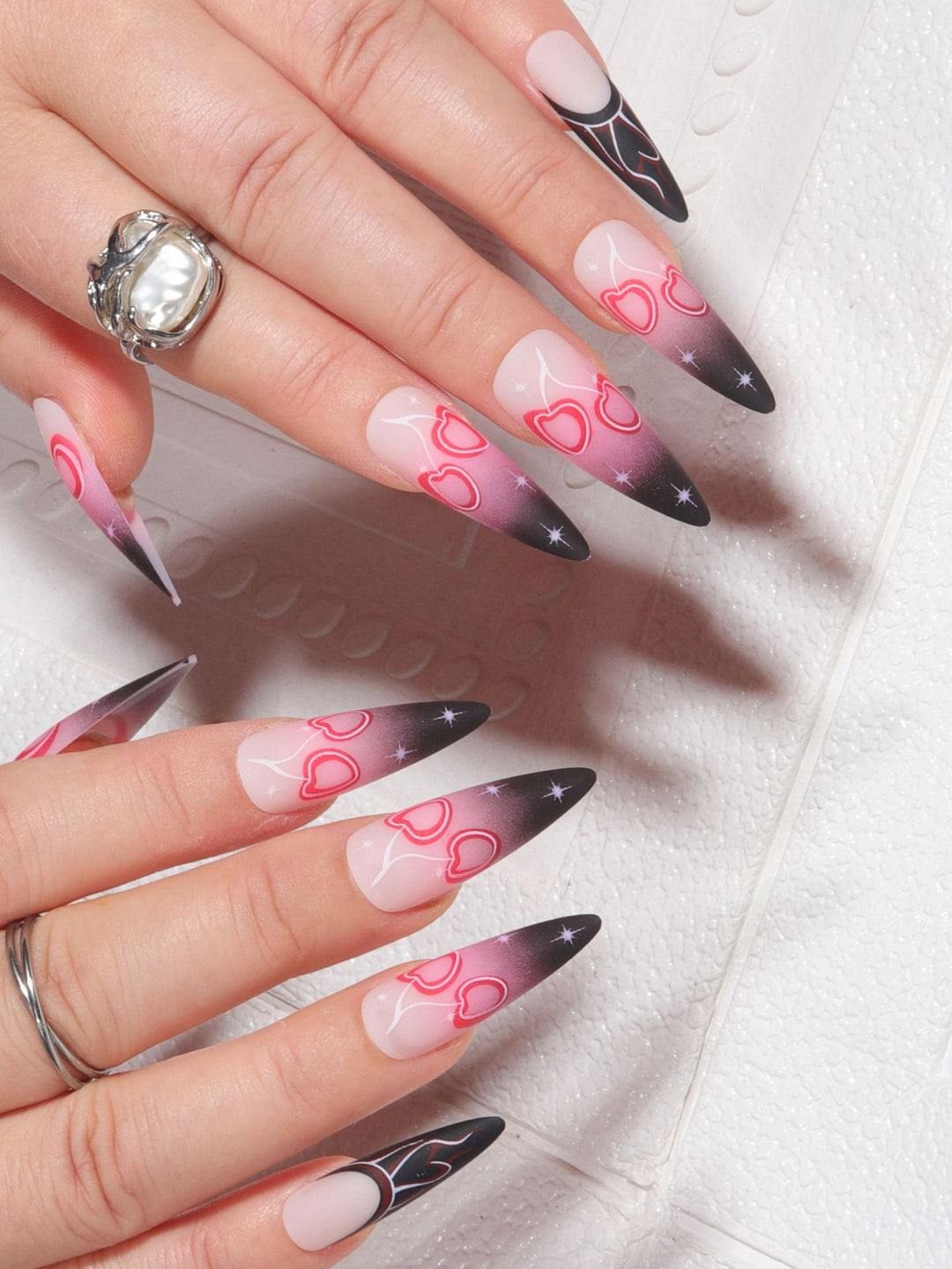 Stiletto Nail Art Extensions with Heart Design Bowlift