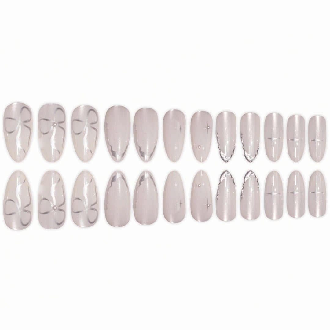 Elegant Stiletto Nail Art Extensions with Silver Accents Bowlift