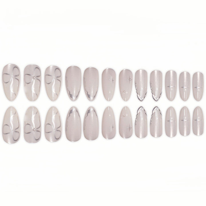 Elegant Stiletto Nail Art Extensions with Silver Accents Bowlift