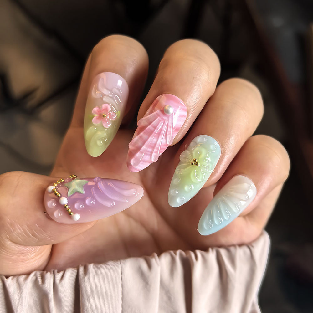 Artistic Nature-Inspired Press-On Nail Set Bowlift