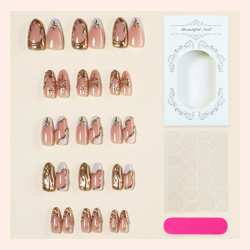 Acrylic nail set with luxurious gold accents and elegant designs Bowlift