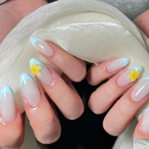 Artfully designed nail extensions with floral accent Bowlift