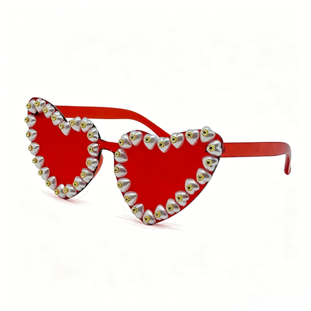 Women Heart-Shaped Sunglasses with Extravagant Jewelry Details Bowlift