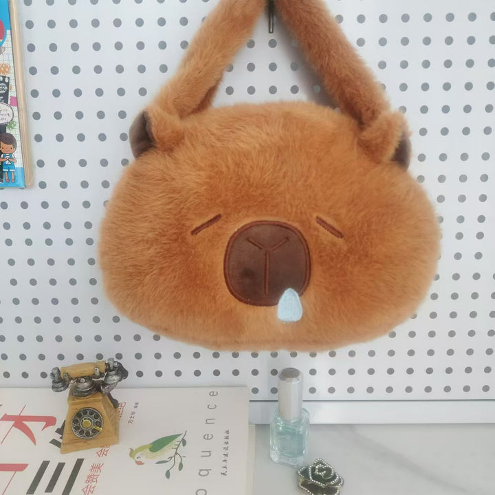 Plush Shoulder Bag with Cute Animal Motif Bowlift