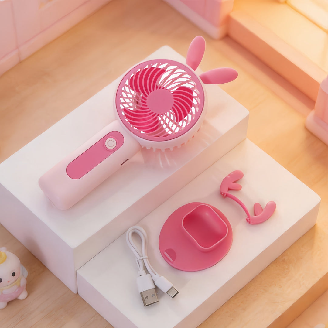 Ladies Portable Hand Fan with Cute Bunny Design Bowlift