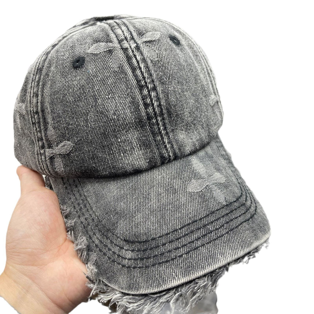 Women's Distressed Denim Fringe Baseball Cap Bowlift