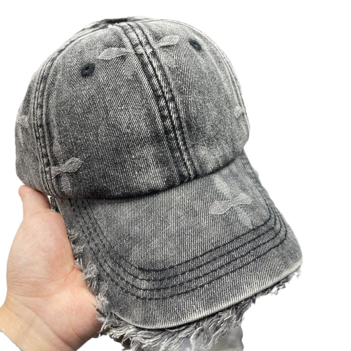 Women's Distressed Denim Fringe Baseball Cap Bowlift