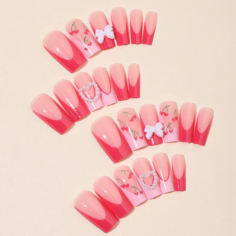 Decorative Press-On Nail Art Set with 3D Heart and Bow Accents Bowlift